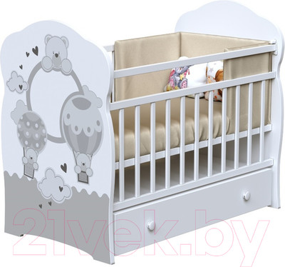 Детская кроватка VDK New Joy маятник и ящик (белый)