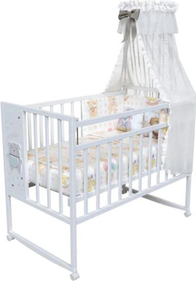 Детская кроватка VDK Mini Loft 3D колесо-качалка Oh My Bear (белый)