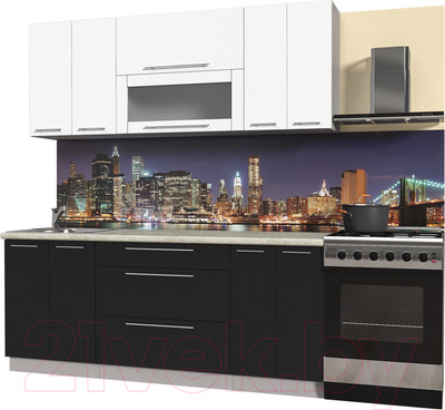 Кухонный гарнитур Interline Мила Пластик 2.0 В (черный глянец/белый глянец/опал светлый)