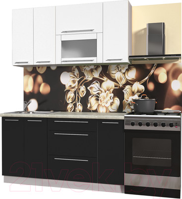 Кухонный гарнитур Interline Мила Пластик 1.5 В (черный глянец/белый глянец/опал светлый)