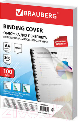 Обложки для переплета Brauberg А4 300мкм / 530939 (100шт, белый)