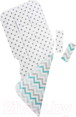 Вкладыш для коляски Топотушки Звезда/зиг-заг универсальный / 33/13 (серый/мятный)
