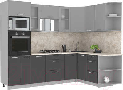 Кухонный гарнитур Интерлиния Мила 1.68x2.6 правая (серебристый/антрацит/опал светлый)