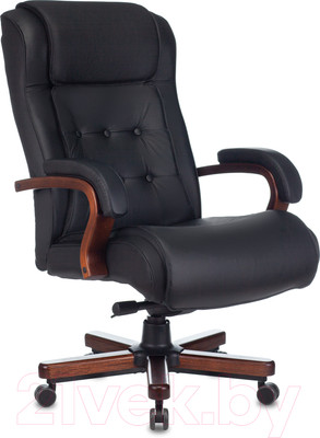 Кресло офисное Бюрократ T-9926 Walnut (кожа черная/крестовина металл/дерево)