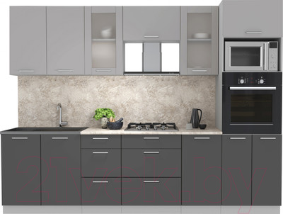 Кухонный гарнитур Интерлиния Мила 2.8 ВТ (серебристый/антрацит/опал светлый)