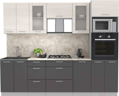 Кухонный гарнитур Интерлиния Мила 2.6 ВТ (вудлайн кремовый/антрацит/опал светлый)