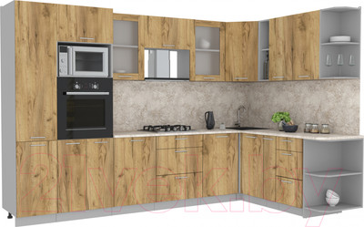 Кухонный гарнитур Interline Мила 1.88x3.2 правая (дуб золотой/дуб золотой/опал светлый)