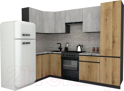 Кухонный гарнитур ВерсоМебель Эко-8 1.2x2.7 левая (бетонный камень/дуб эвок прибрежный/ст.альберика)