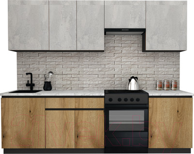 Кухонный гарнитур ВерсоМебель Эко-8 2.6 (бетонный камень/дуб эвок прибрежный)