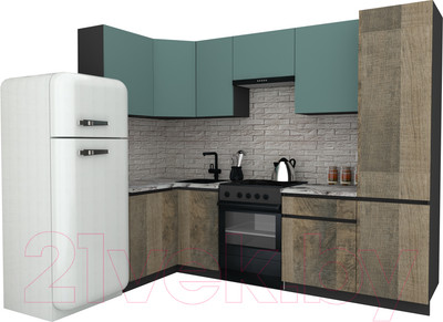 Кухонный гарнитур ВерсоМебель Эко-8 1.2x2.7 левая (сумеречный голубой/дуб гранж песочный/ст.альберика)