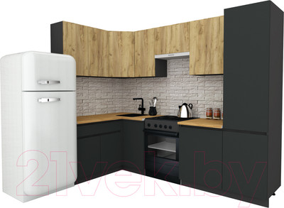 Кухонный гарнитур ВерсоМебель Эко-8 1.4x2.7 левая (дуб крафт золотой/антрацит/ст.золотистый дуб)