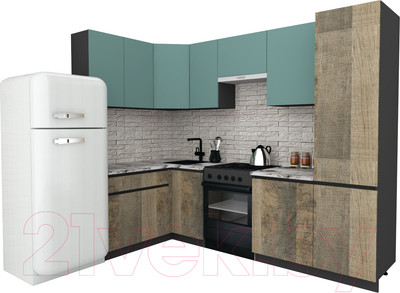 Кухонный гарнитур ВерсоМебель Эко-8 1.4x2.7 левая (сумеречный голубой/дуб гранж песочный/ст.альберика)