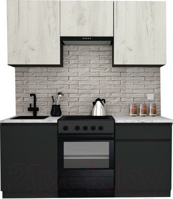 Кухонный гарнитур ВерсоМебель Эко-8 1.8 (дуб крафт белый/антрацит/ст.мрамор итальянский)