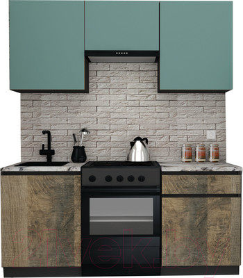 Кухонный гарнитур ВерсоМебель Эко-8 1.8 (сумеречный голубой/дуб гранж песочный/ст.альберика)