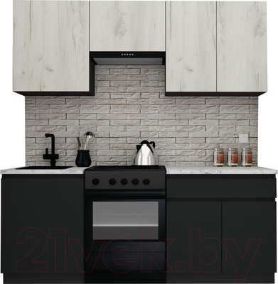 Кухонный гарнитур ВерсоМебель Эко-8 2.0 (дуб крафт белый/антрацит/ст.мрамор итальянский)