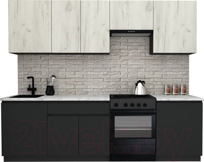 Кухонный гарнитур ВерсоМебель Эко-8 2.6 (дуб крафт белый/антрацит/ст.мрамор итальянский)