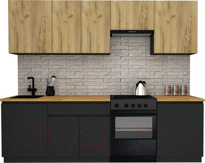 Кухонный гарнитур ВерсоМебель Эко-8 2.6 (дуб крафт золотой/антрацит/ст.золотистый дуб)