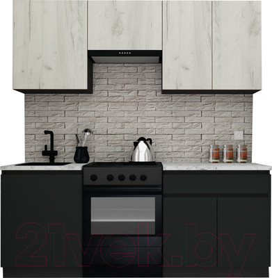 Кухонный гарнитур ВерсоМебель Эко-7 1.9 (дуб крафт белый/антрацит/ст.мрамор итальянский)