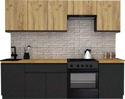 Кухонный гарнитур ВерсоМебель Эко-7 2.5 (дуб крафт золотой/антрацит/ст.золотистый дуб)