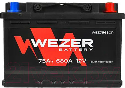Автомобильный аккумулятор Wezer 680A R+ / WEZ75680R (75 А/ч)