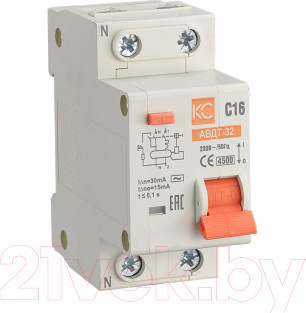 Дифференциальный автомат КС АВДТ-32 ELE 1P+N 10А/30мА тип АС х-ка C 4.5кА / 72623