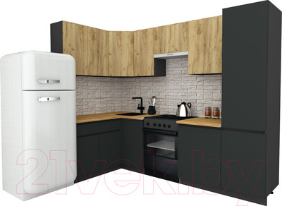 Кухонный гарнитур ВерсоМебель Эко-7 1.4x2.6 левая (дуб крафт золотой/антрацит/ст.золотистый дуб)