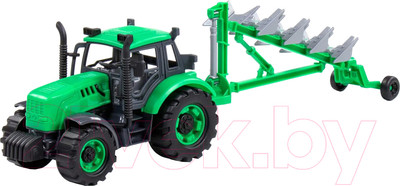 Трактор игрушечный Полесье Прогресс с плугом инерционный / 91307 (зеленый)