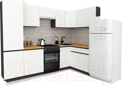 Кухонный гарнитур ВерсоМебель Эко-7 1.4x2.6 правая (белый фасадный/ст.золотистый дуб)