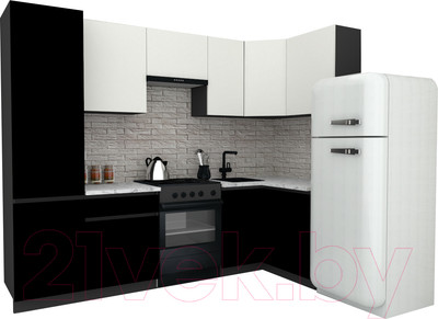 Кухонный гарнитур ВерсоМебель Эко-7 1.2x2.6 правая (белый фасадный/черный/ст.мрамор итальянский)
