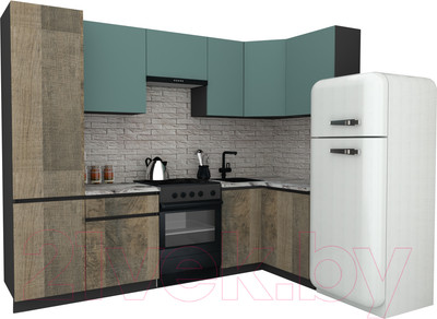 Кухонный гарнитур ВерсоМебель Эко-7 1.2x2.6 правая (сумеречный голубой/дуб гранж песочный/ст.альберика)