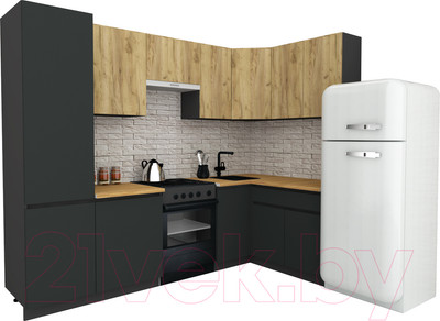 Кухонный гарнитур ВерсоМебель Эко-7 1.4x2.6 правая (дуб крафт золотой/антрацит/ст.золотистый дуб)