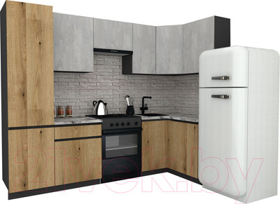 Кухонный гарнитур ВерсоМебель Эко-7 1.2x2.6 правая (бетонный камень/дуб эвок прибрежный/ст.альберика)