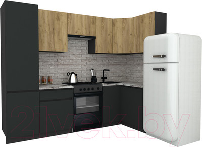 Кухонный гарнитур ВерсоМебель Эко-7 1.2x2.6 правая (дуб крафт золотой/антрацит/ст.альберика)