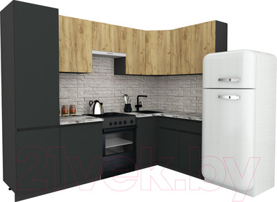 Кухонный гарнитур ВерсоМебель Эко-7 1.4x2.6 правая (дуб крафт золотой/антрацит/ст.альберика)