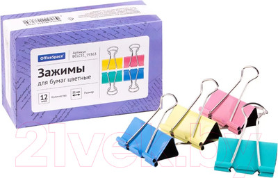 Зажим для бумаги OfficeSpace BCLC51_19363 (12шт, ассорти)