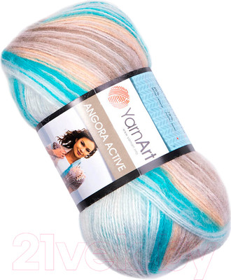 Пряжа для вязания Yarnart Angora Active 25% мохер, 75% акрил / 852 (500м, бирюзовый-кремовый-белый)
