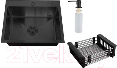 Мойка кухонная РМС MR-6050BL (корзина раздвижная и дозатор врезной)