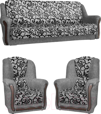 Комплект мягкой мебели Асмана Анна-1 (рогожка завиток черный/рогожка серая)