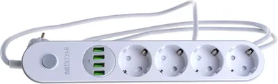 Сетевой фильтр ArtStyle CL-4432W (белый, умная зарядка, 220V, 2200W, 4 розетки, 4 usb-портов)