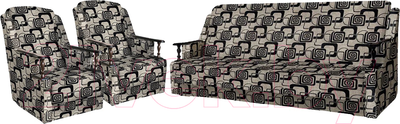 Комплект мягкой мебели Асмана Анна (деревянные подлокотники/рогожка кубики коричневые)