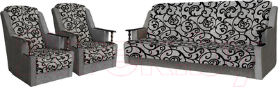 Комплект мягкой мебели Асмана Анна (деревянные подлокотники/рогожка завиток черный/рогожка серая)