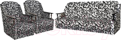 Комплект мягкой мебели Асмана Анна (деревянные подлокотники/рогожка завиток черный)