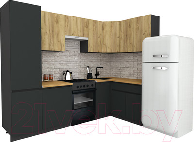 Кухонный гарнитур ВерсоМебель Эко-8 1.4x2.7 правая (дуб крафт золотой/антрацит/ст.золотистый дуб)