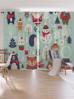 Комплект штор JoyArty Oxford DeLux Новогодние зверюшки / pox_380868 (170x265)