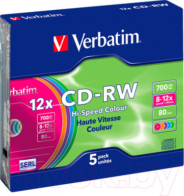 Набор дисков CD-RW Verbatim 700мб Slim / 43167 (5шт)