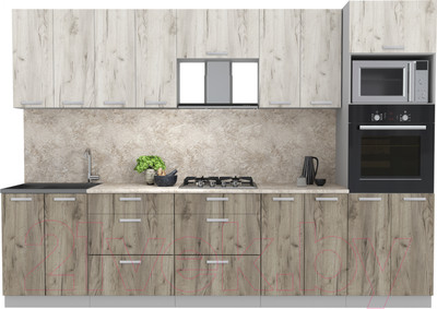 Кухонный гарнитур Interline Мила Лайт 3.0 ВТ (дуб белый/дуб серый/опал светлый)