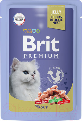 Влажный корм для кошек Brit Premium для взрослых кошек форель в желе / 5050185 (85г)