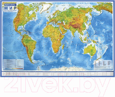 Настенная карта Brauberg Физическая карта мира / 112378