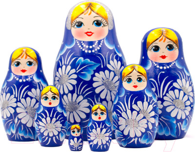 Матрешка сувенирная Брестская Фабрика Сувениров В синем наряде и расписанными вручную ромашками 7033