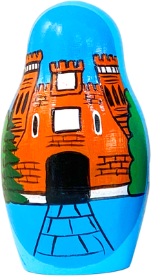 Матрешка сувенирная Брестская Фабрика Сувениров Достопримечательности Бреста на синем фоне 5177bl